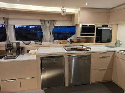 Galley of Emilia, a Lagoon 55 catamaran at Palma de Mallorca, Spain