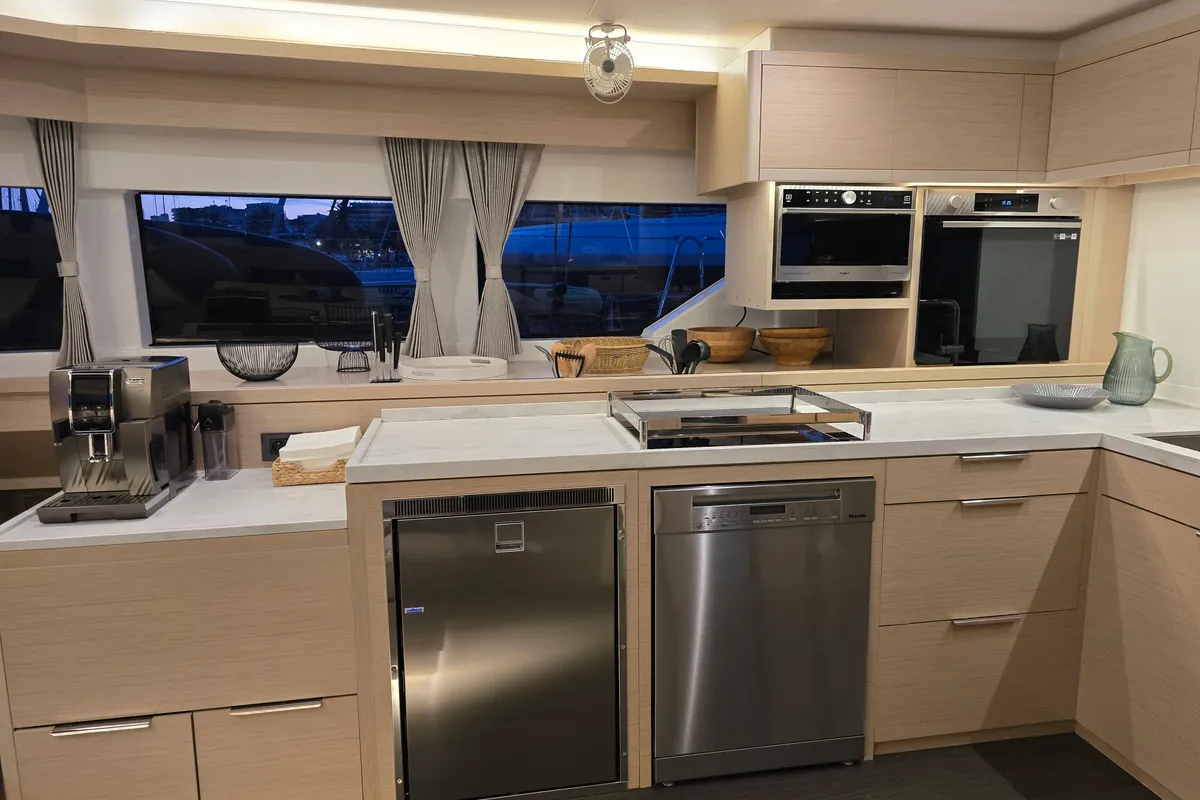 Galley of Emilia, a Lagoon 55 catamaran at Palma de Mallorca, Spain