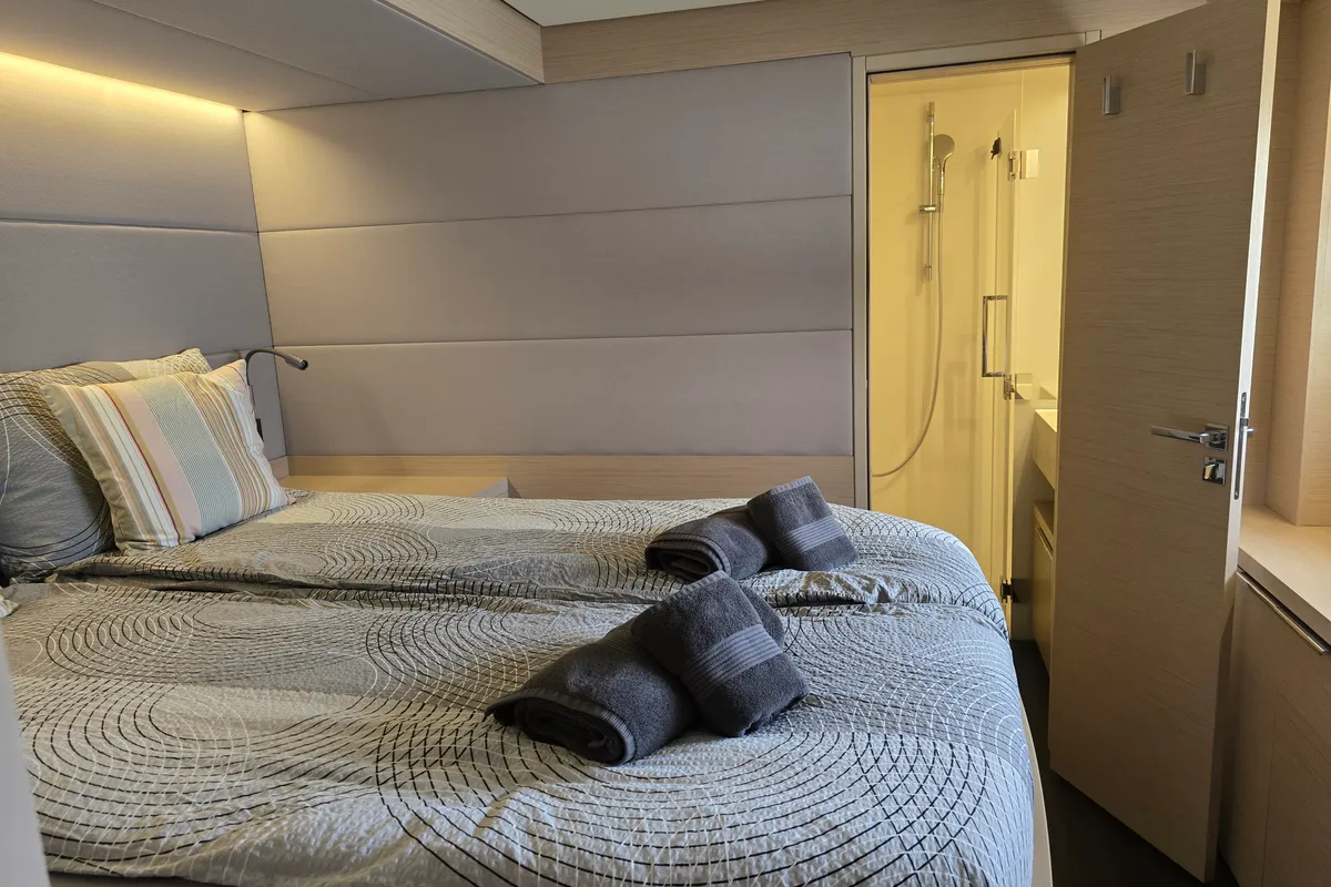 Cabin on Emilia, a Lagoon 55 catamaran at Palma de Mallorca, Spain