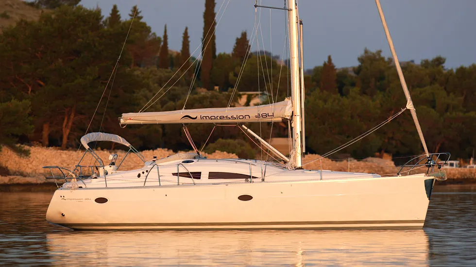 Exterior view of Mok Mok, a Elan 384 Impression sailboat at Zadar, Croatia