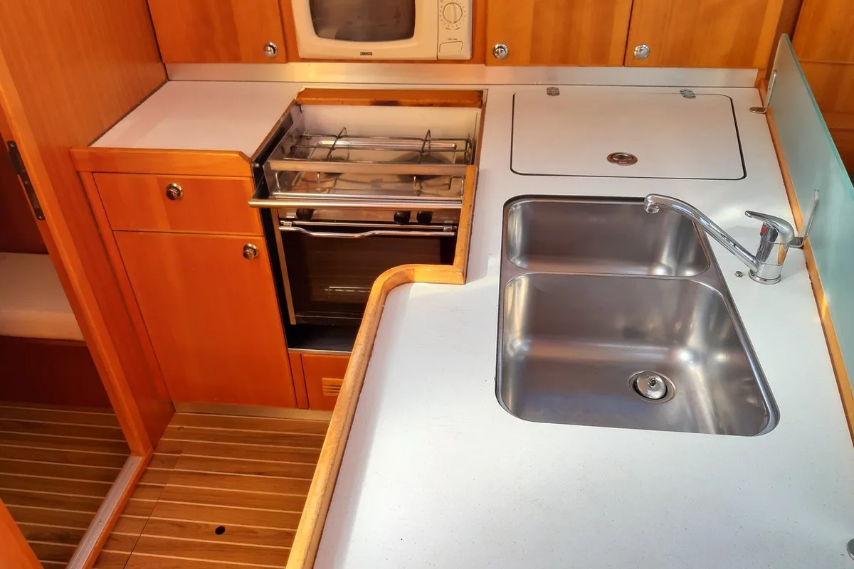 Galley of Mok Mok, a Elan 384 Impression sailboat at Zadar, Croatia