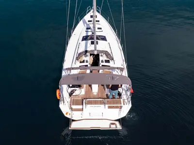 Deck of Los Angeles, a Dufour 41 sailboat at Fethiye, Turkey