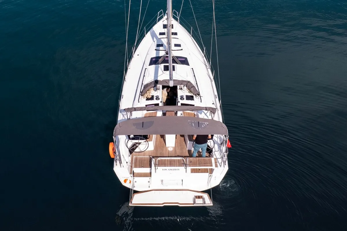 Deck of Los Angeles, a Dufour 41 sailboat at Fethiye, Turkey