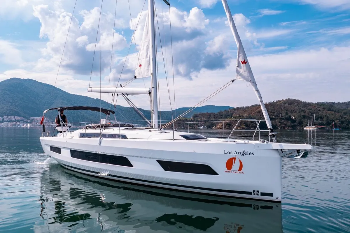Exterior view of Los Angeles, a Dufour 41 sailboat at Fethiye, Turkey