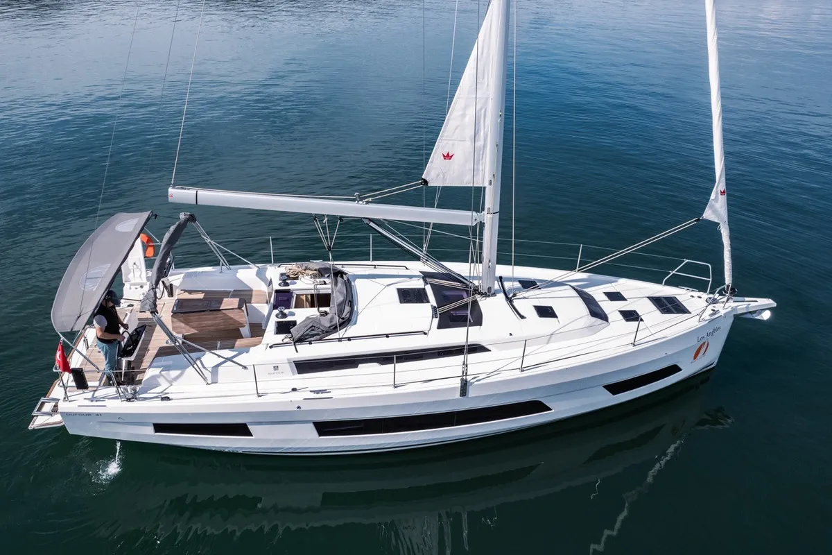 Exterior view of Los Angeles, a Dufour 41 sailboat at Fethiye, Turkey