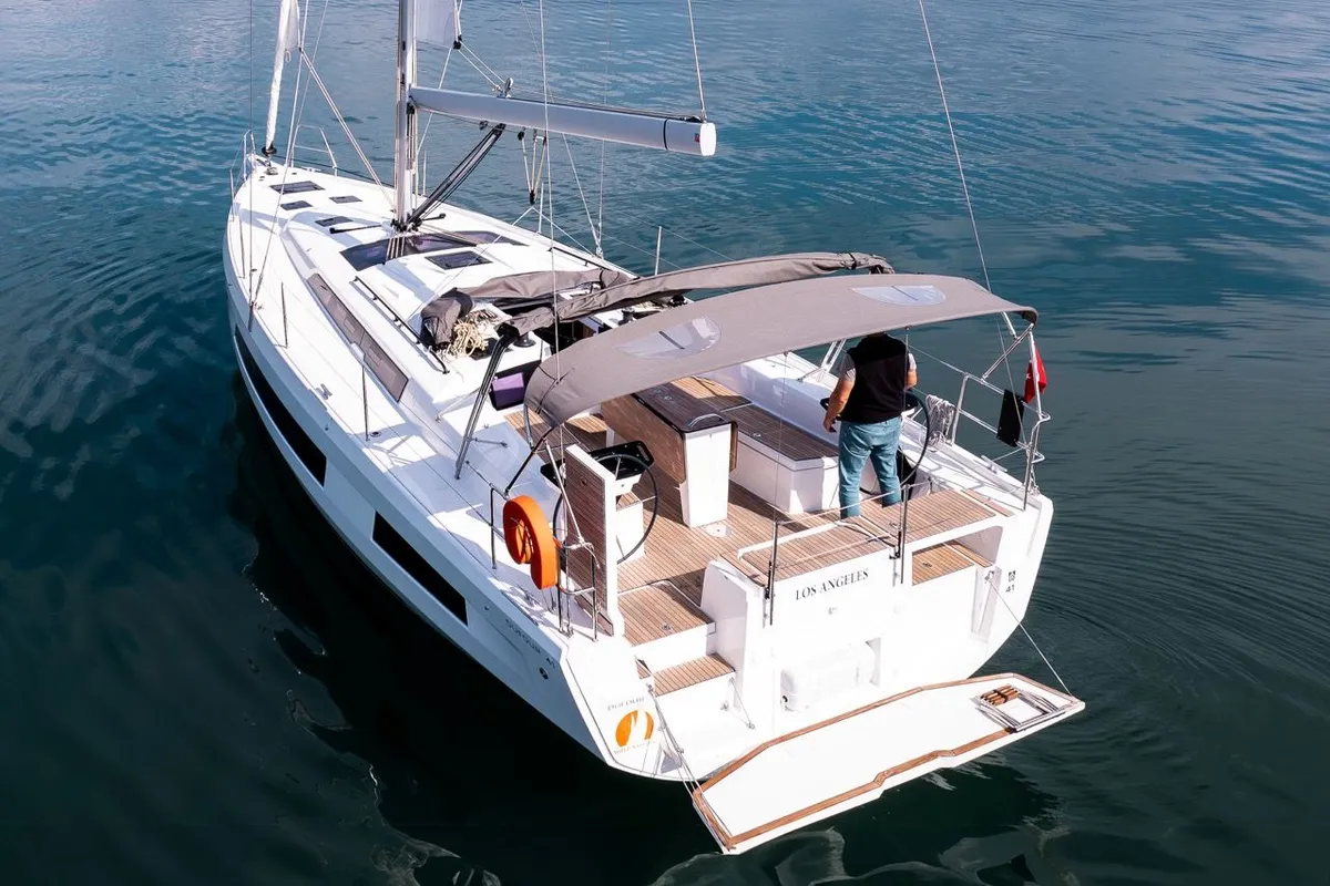 Deck of Los Angeles, a Dufour 41 sailboat at Fethiye, Turkey