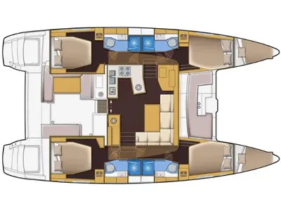 Floor plan of Fluffy, a Lagoon 450 Fly catamaran at Lefkada, Greece
