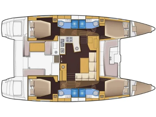 Floor plan of Fluffy, a Lagoon 450 Fly catamaran at Lefkada, Greece