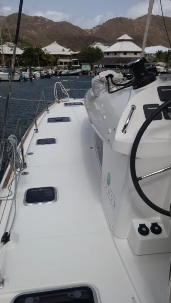 Deck of Trixi, a Lagoon 400 S2 catamaran at Pointe-à-Pitre, France