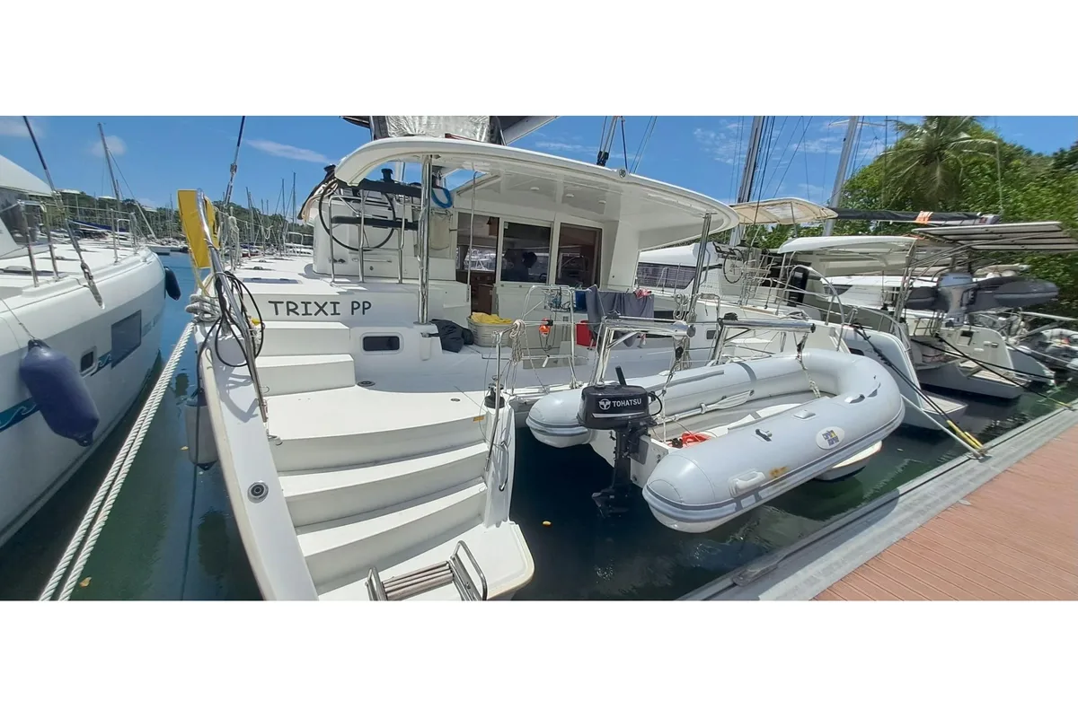 Exterior view of Trixi, a Lagoon 400 S2 catamaran at Pointe-à-Pitre, France
