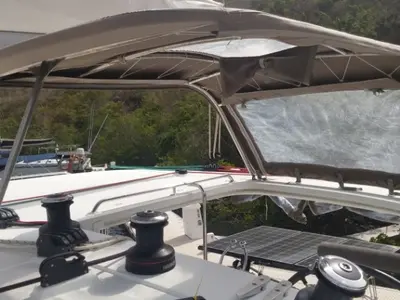 Cockpit of Trixi, a Lagoon 400 S2 catamaran at Pointe-à-Pitre, France