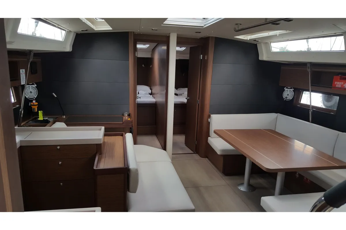 Salon of Nicolaos, a Beneteau Oceanis 51.1 sailboat at Agios Stefanos, Greece
