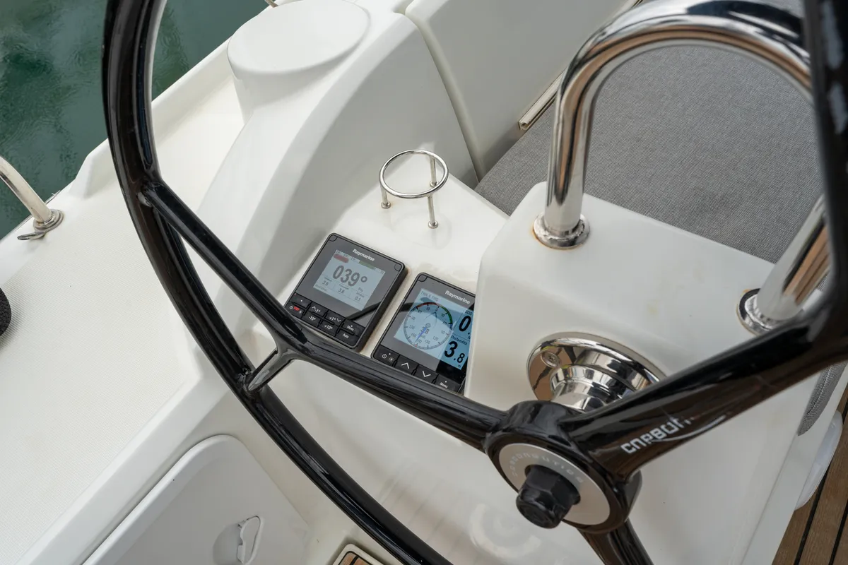 Cockpit of Pluto, a Beneteau Oceanis 34.1 sailboat at Salerno, Italy
