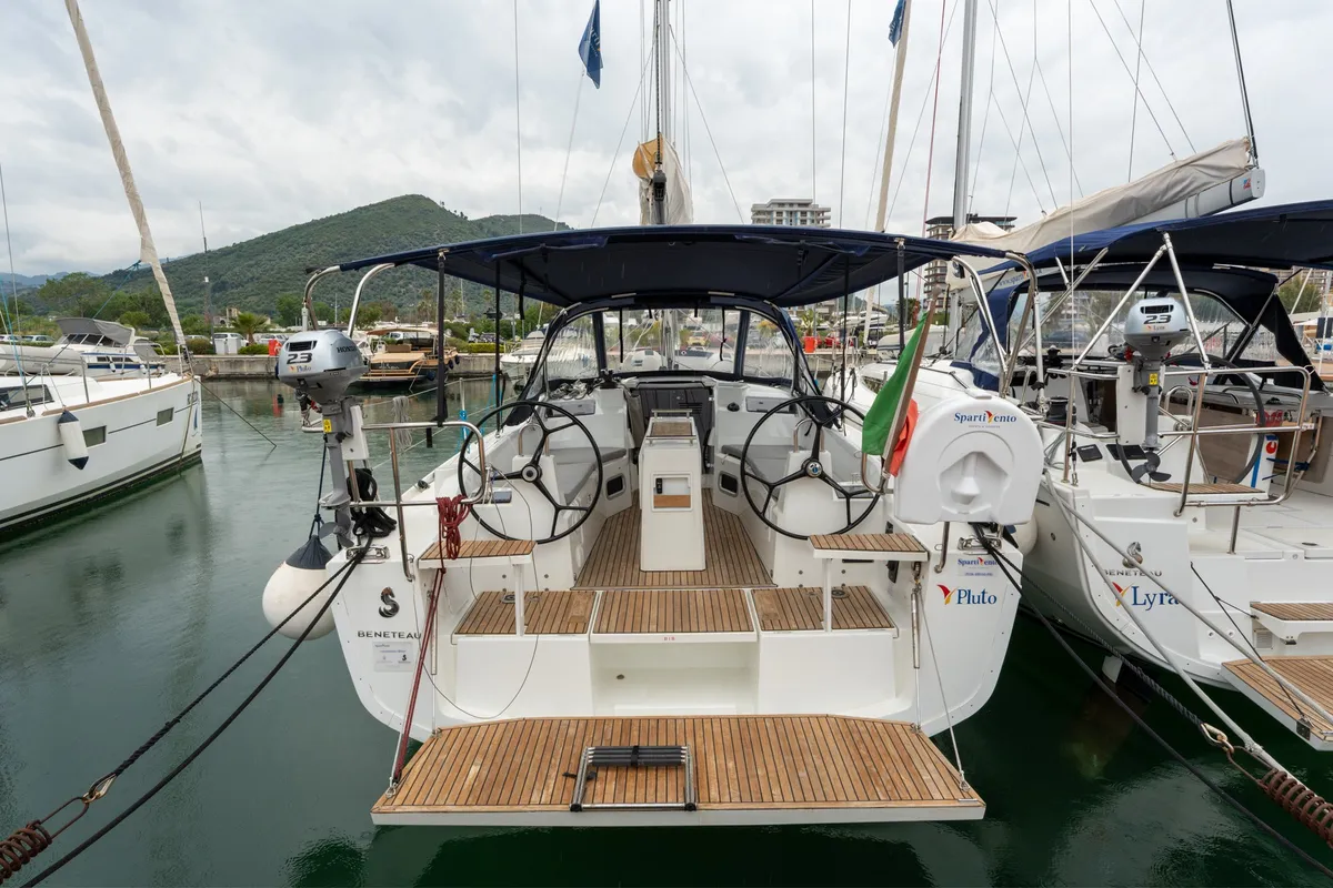 Exterior view of Pluto, a Beneteau Oceanis 34.1 sailboat at Salerno, Italy
