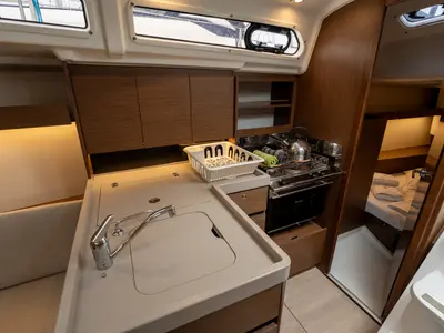 Galley of Pluto, a Beneteau Oceanis 34.1 sailboat at Salerno, Italy