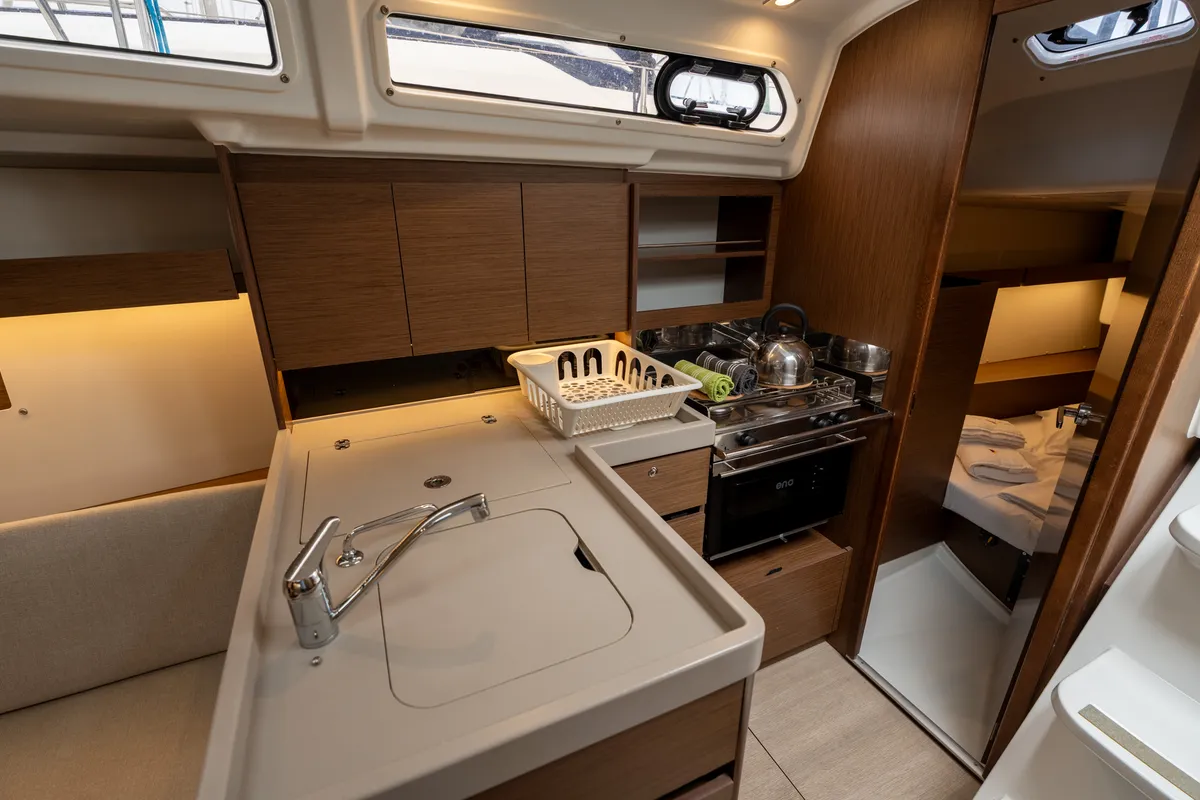 Galley of Pluto, a Beneteau Oceanis 34.1 sailboat at Salerno, Italy