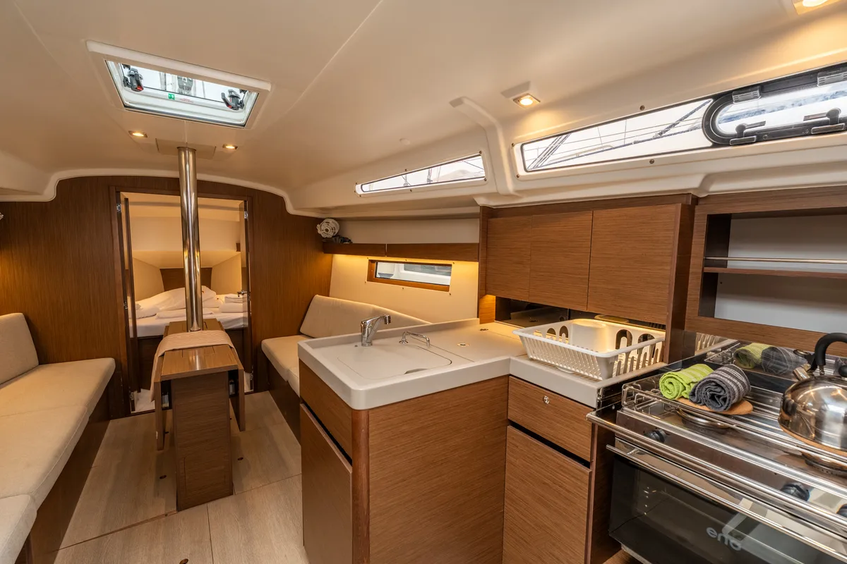 Galley of Pluto, a Beneteau Oceanis 34.1 sailboat at Salerno, Italy