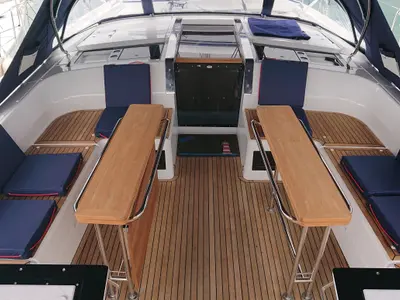 Deck of Vaya, a Hanse 460 sailboat at Medulin, Croatia