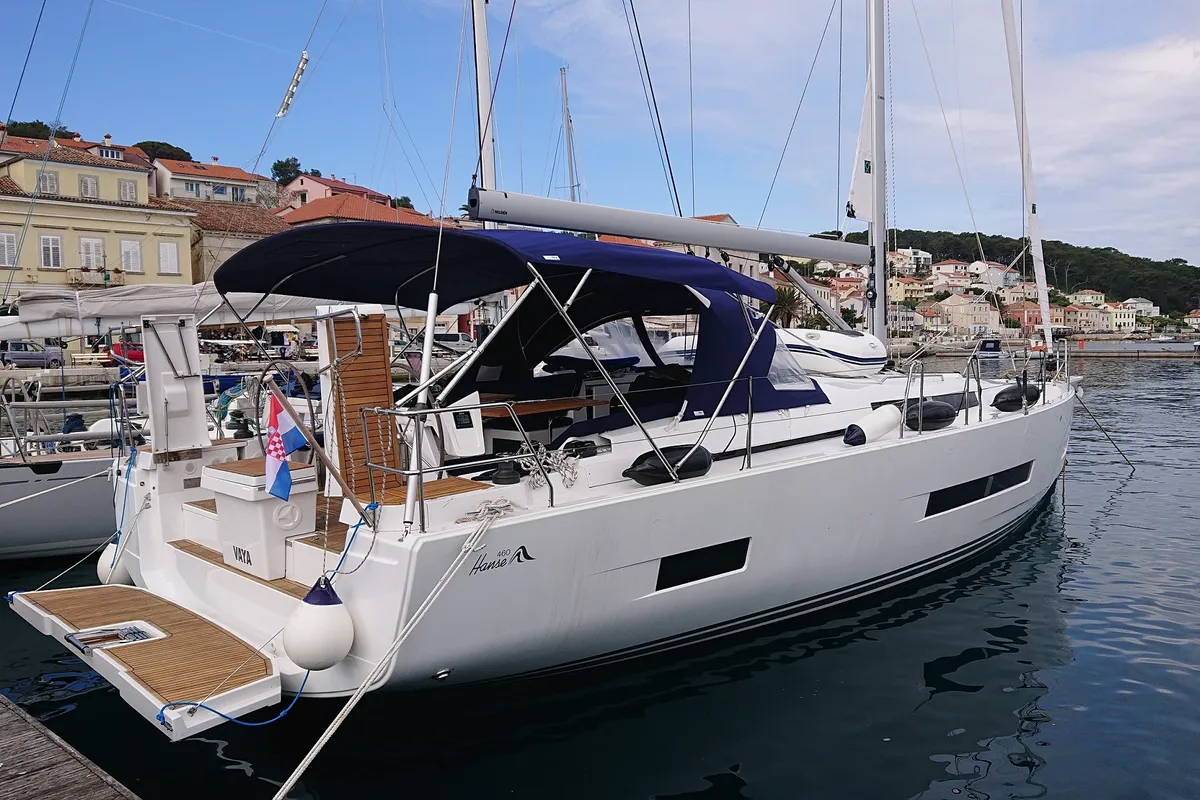 Exterior view of Vaya, a Hanse 460 sailboat at Medulin, Croatia