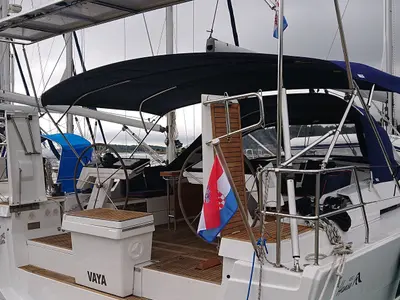 Cockpit of Vaya, a Hanse 460 sailboat at Medulin, Croatia
