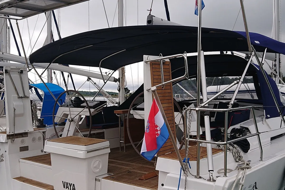 Cockpit of Vaya, a Hanse 460 sailboat at Medulin, Croatia