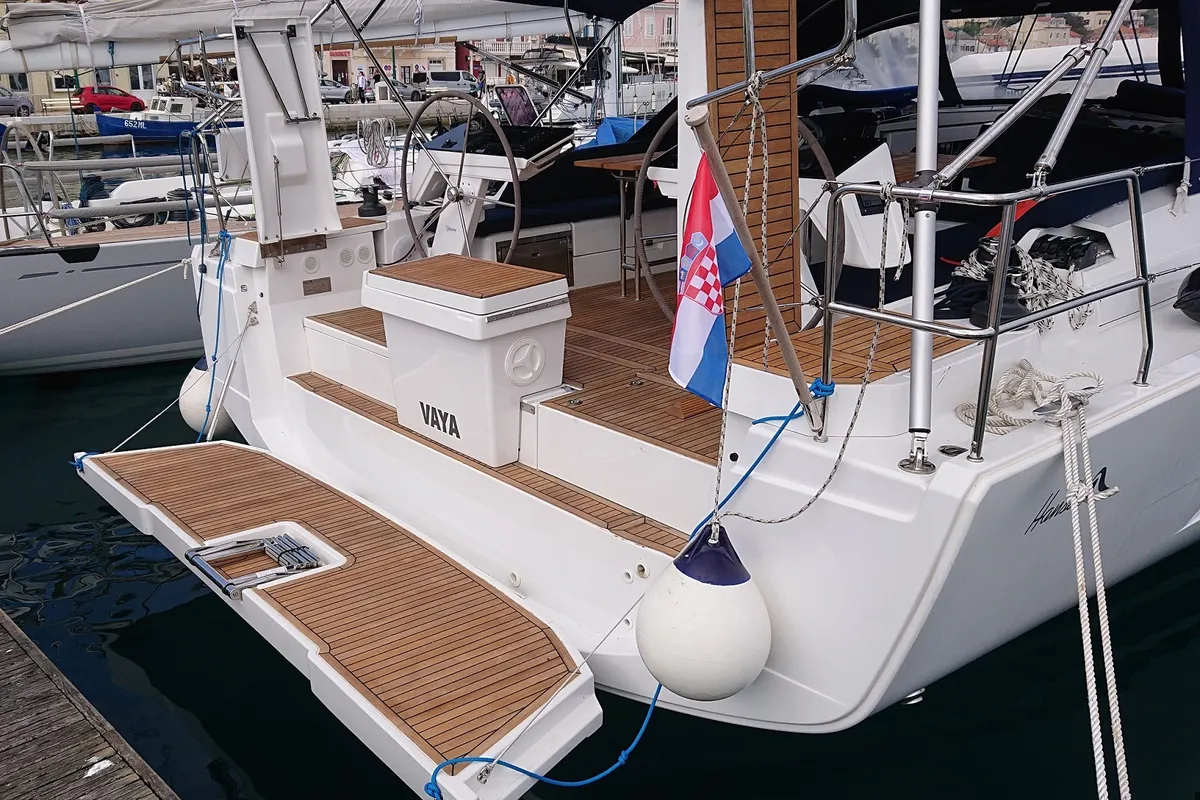 Deck of Vaya, a Hanse 460 sailboat at Medulin, Croatia