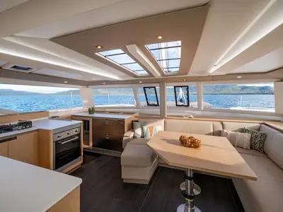 Salon of Elsa, a Fountaine Pajot Tanna 47 catamaran at Piombino, Italy