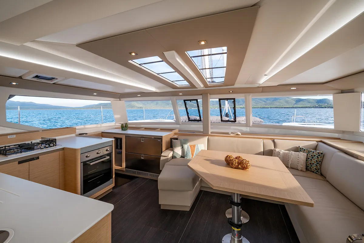 Salon of Elsa, a Fountaine Pajot Tanna 47 catamaran at Piombino, Italy