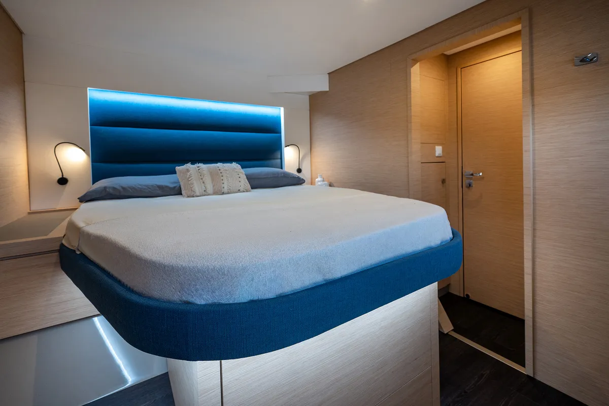 Cabin on Elsa, a Fountaine Pajot Tanna 47 catamaran at Piombino, Italy