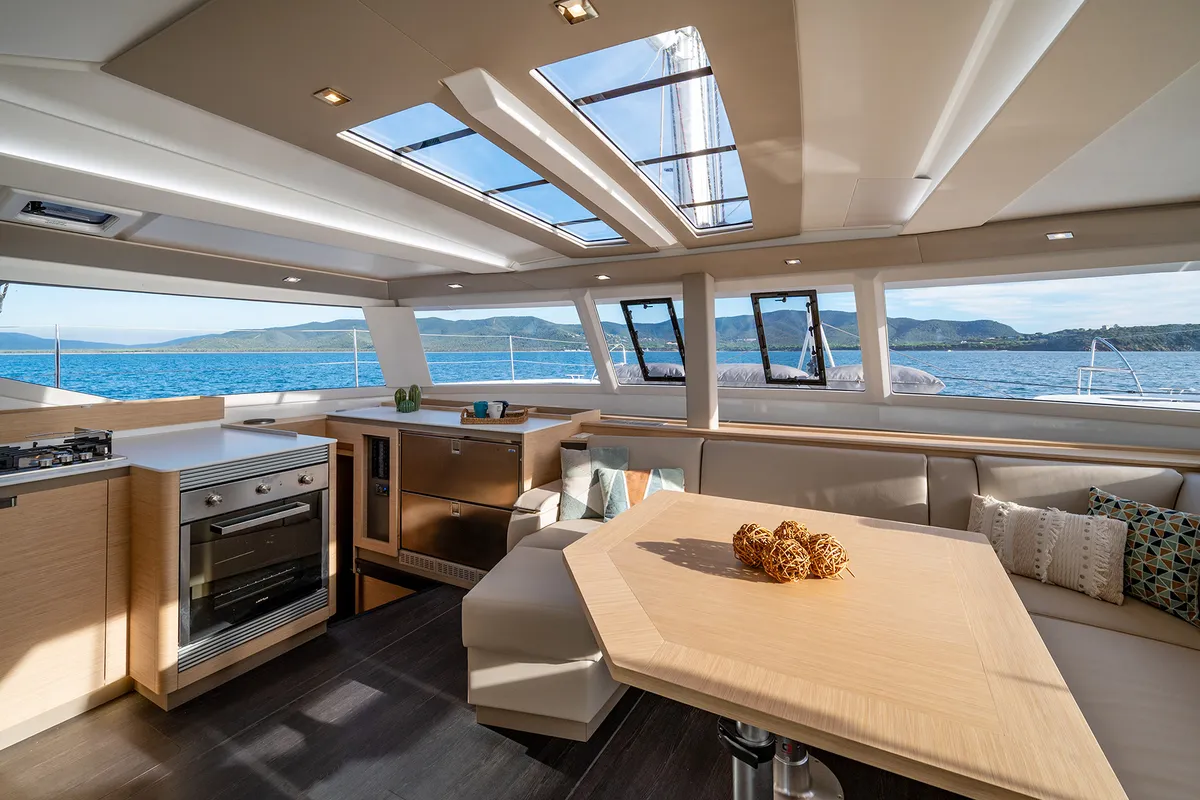 Salon of Elsa, a Fountaine Pajot Tanna 47 catamaran at Piombino, Italy