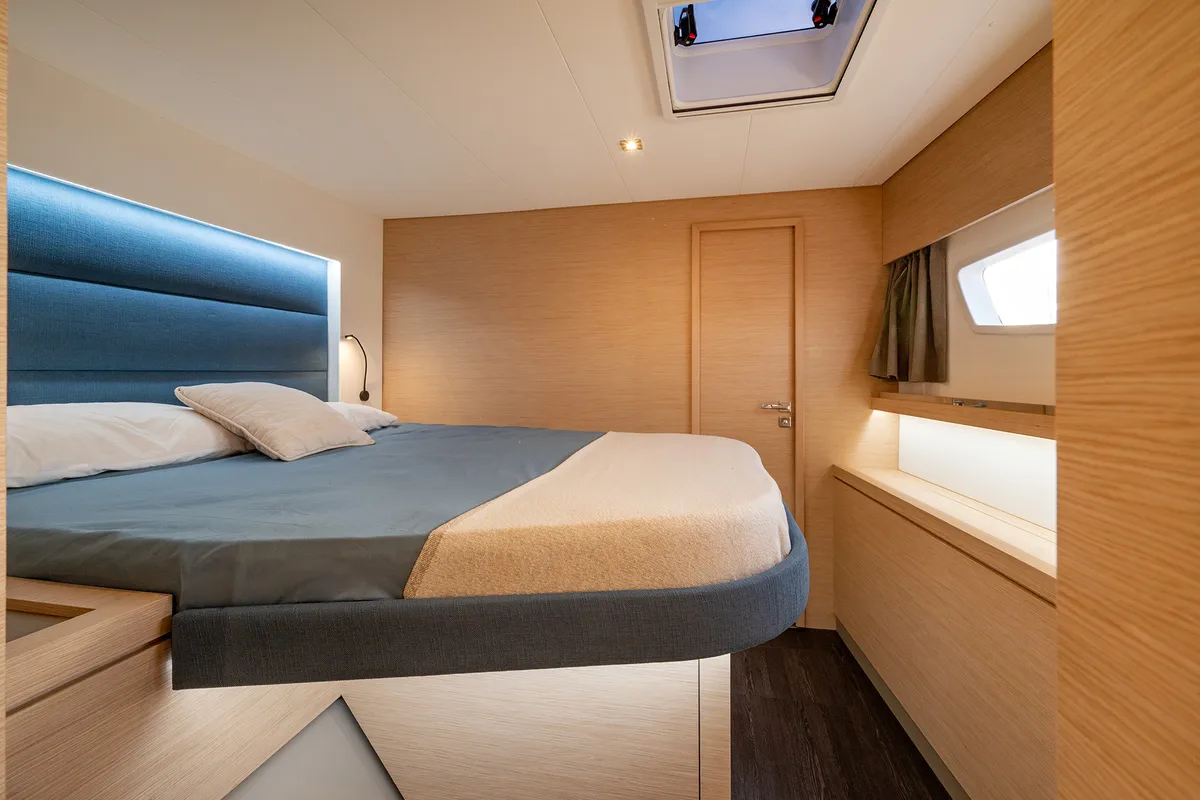 Cabin on Elsa, a Fountaine Pajot Tanna 47 catamaran at Piombino, Italy