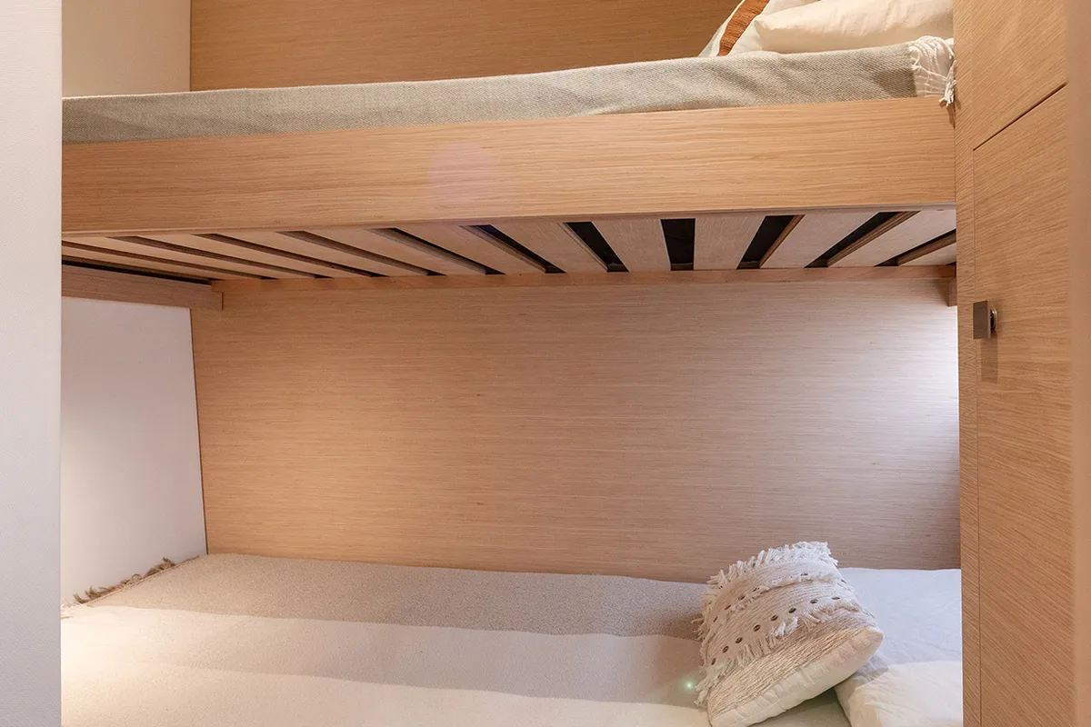 Cabin on Elsa, a Fountaine Pajot Tanna 47 catamaran at Piombino, Italy