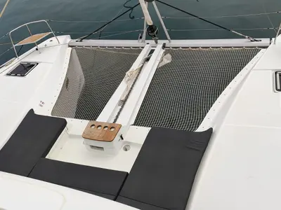 Deck of Lady Mary, a Lagoon 46 catamaran at Lavrion, Greece