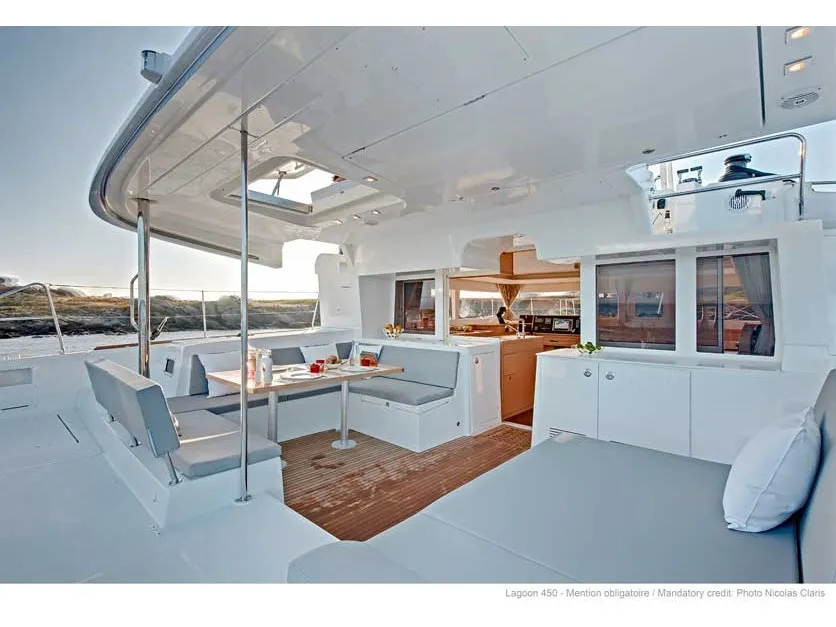 Deck of Oscar V, a Lagoon 450 catamaran at Alameda, United States