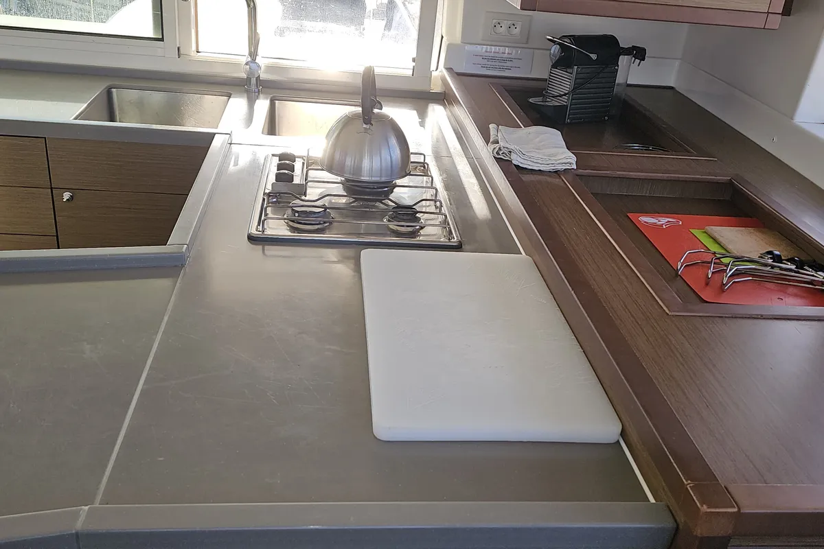 Galley of Oscar V, a Lagoon 450 catamaran at Alameda, United States