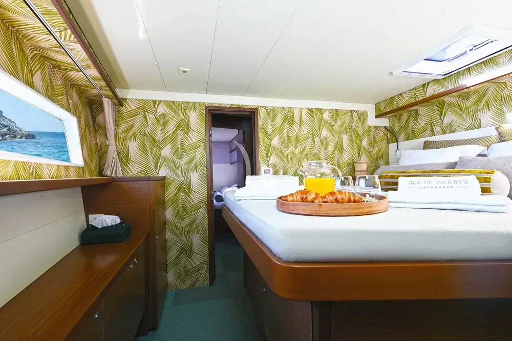 Cabin on Ace of Hearts, a Lagoon 52 catamaran at Athens, Greece