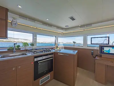 Galley of Ace of Hearts, a Lagoon 52 catamaran at Athens, Greece