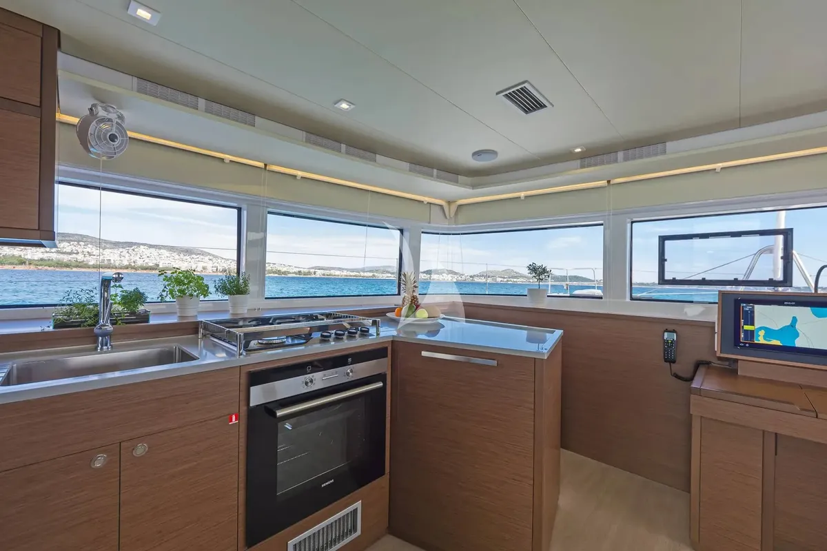 Galley of Ace of Hearts, a Lagoon 52 catamaran at Athens, Greece
