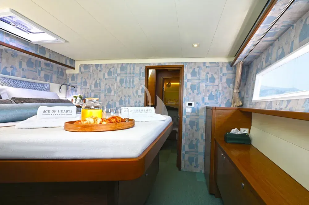 Cabin on Ace of Hearts, a Lagoon 52 catamaran at Athens, Greece