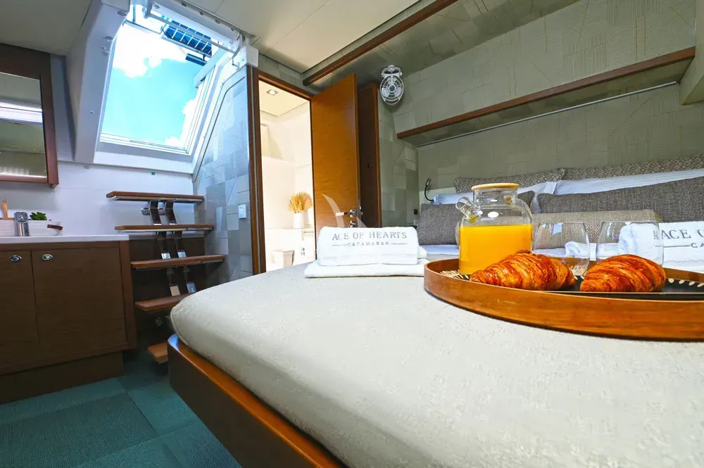 Cabin on Ace of Hearts, a Lagoon 52 catamaran at Athens, Greece