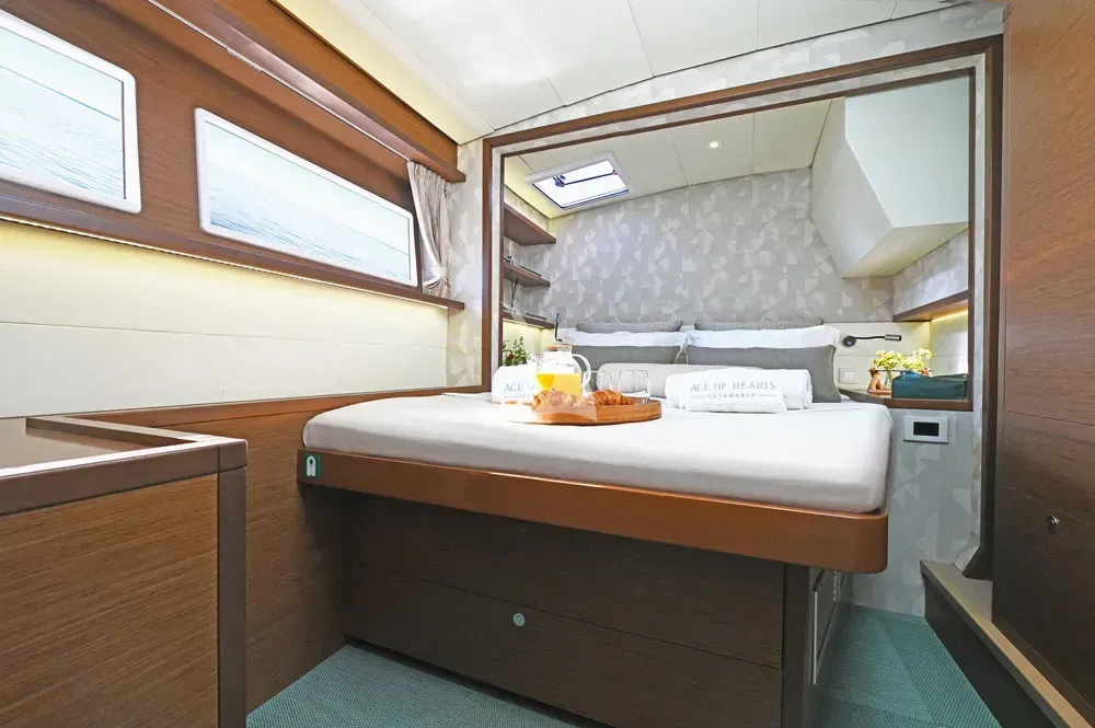 Cabin on Ace of Hearts, a Lagoon 52 catamaran at Athens, Greece