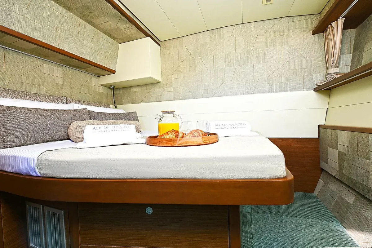 Cabin on Ace of Hearts, a Lagoon 52 catamaran at Athens, Greece