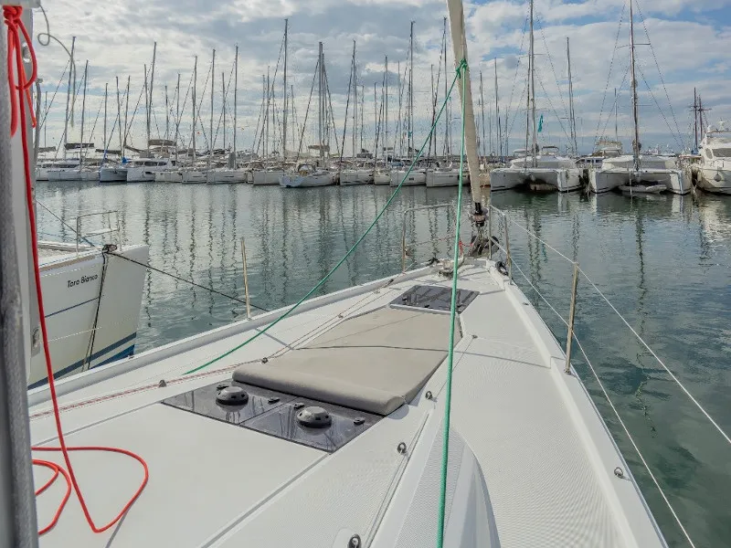 Deck of Maria 2, a Jeanneau 54 sailboat at Athens, Greece