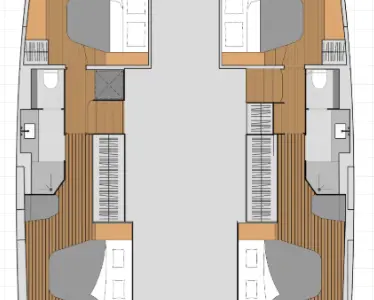 Floor plan of Last Mango, a Fountaine Pajot Aura 51 catamaran at Road Town, British Virgin Islands