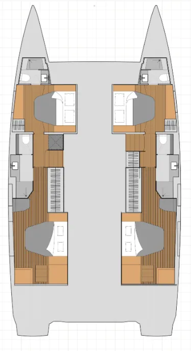 Floor plan of Last Mango, a Fountaine Pajot Aura 51 catamaran at Road Town, British Virgin Islands