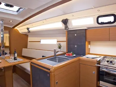 Galley of SheShe, a Jeanneau Sun Odyssey 349 sailboat at Grad Pula, Croatia