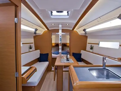 Salon of SheShe, a Jeanneau Sun Odyssey 349 sailboat at Grad Pula, Croatia