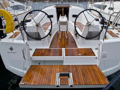 Cockpit of SheShe, a Jeanneau Sun Odyssey 349 sailboat at Grad Pula, Croatia