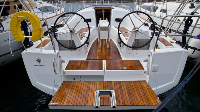 Cockpit of SheShe, a Jeanneau Sun Odyssey 349 sailboat at Grad Pula, Croatia