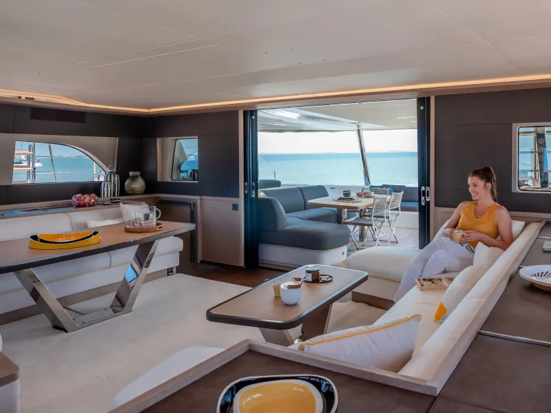 Salon of Daiquiri, a Lagoon Sixty 5 catamaran at Athens, Greece